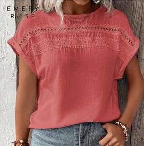 SHEIN Pink Lace Accent Blouse Size 12 XL